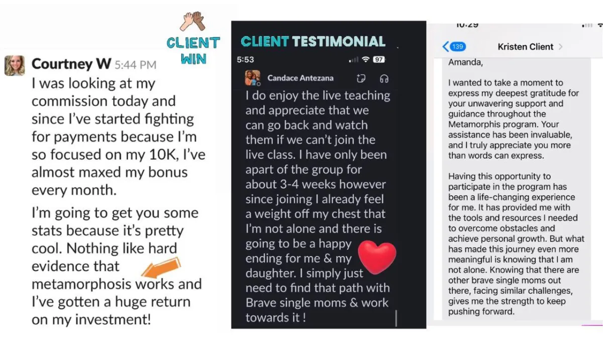 Client message describing renewed focus and confidence after starting the program